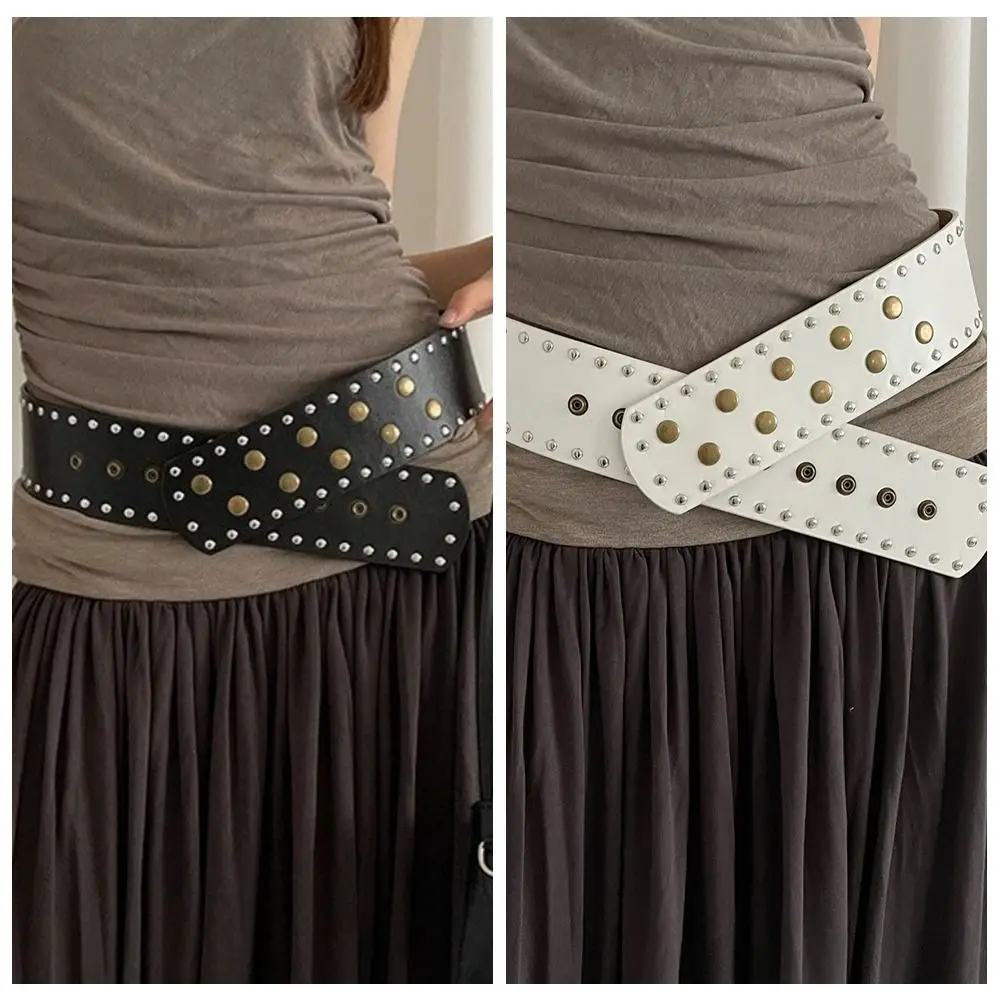 Personalized Snap Button Wide Women's Belt Punk Style Gothic Rivet Waist Belt Y2k Waist Seal Dress Jeans Belt Ladies