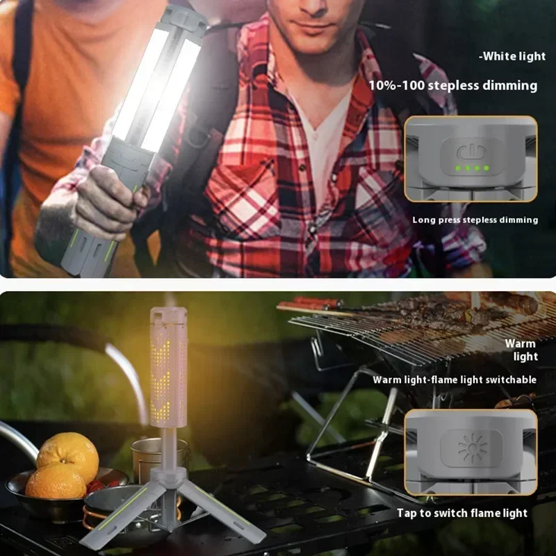 8000mAh Telescopic Camping Lamp, USB Rechargeable Flash Light，Waterproof 8 Modes Dimmable for Outdoor Hiking Emergency Survival