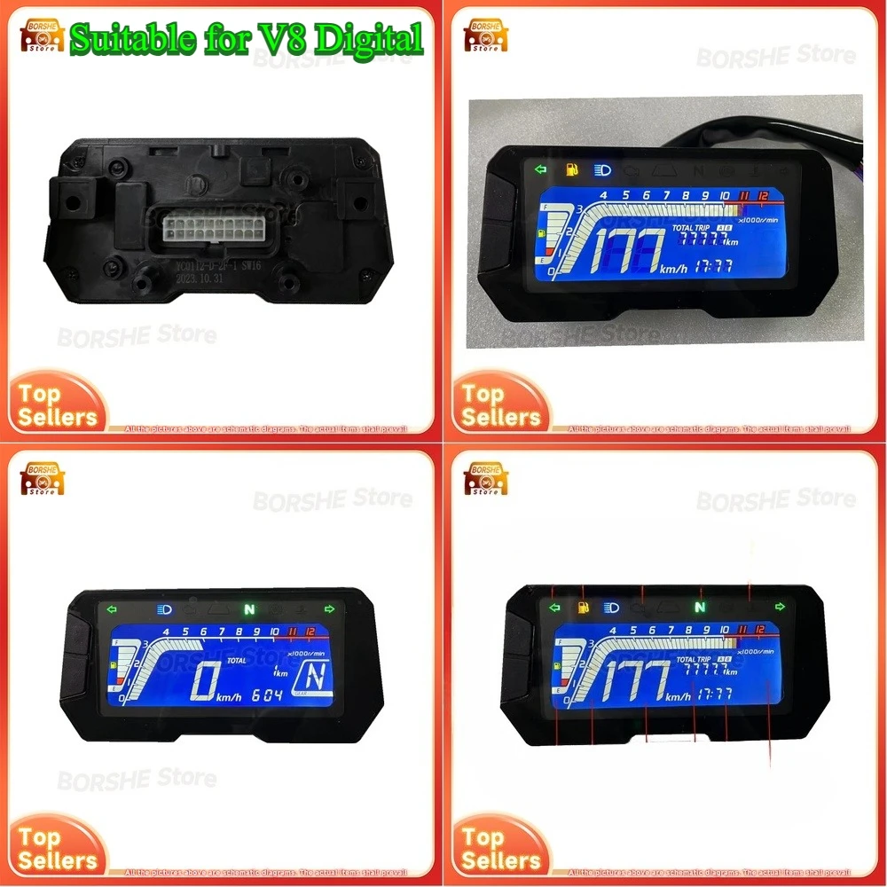 

2026 Suitable for V8 Digital Motorcycle Dashboard Speedometer Odometer Fuel Gauge LCD Instrument Cluster for Carburetor and EFI