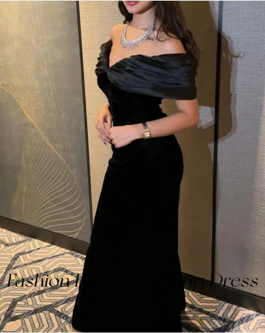 Fashion Beauty Black Evening Dresses Off Shoulder Mermaid Pleated Simple Elegant Dress For Women 2024 robes de soirée