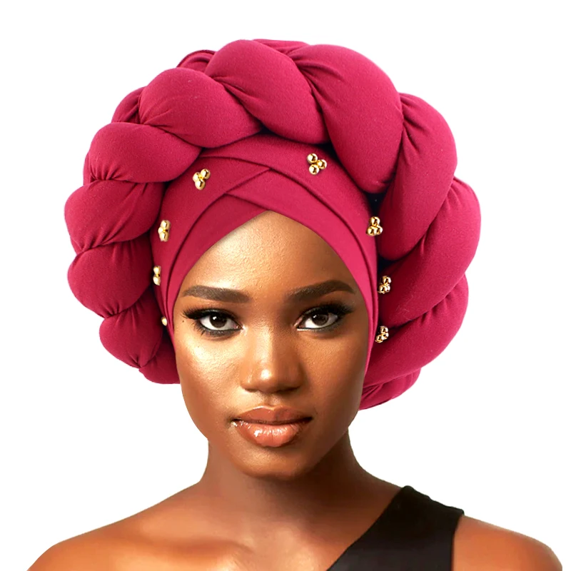 Women Fashion Gold Drill Three-Dimensional Twist Braid Headscarf Bonnets Muslim Pure Colors Hat Cancer Chemo Caps Wrap Head Hat