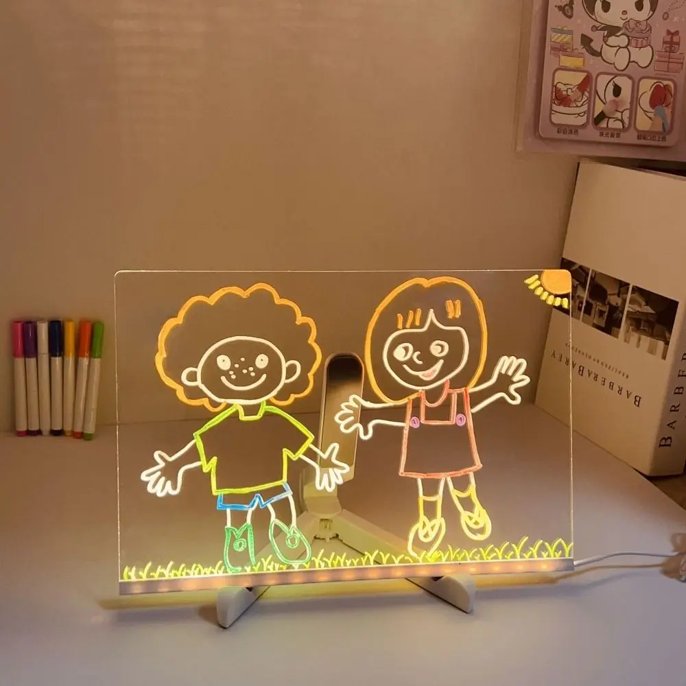 Acrylic Colorful LED Writing Board Erasable Decorative Message Board Handwritten Night Light Kids Drawing Board Painting Board