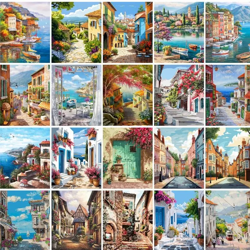 GATYZTORY 60X75cm Paint By Numbers For Adults Town Scenery DIY HandPainted Oil Painting Landscape Picture Home Wall Decor Gift