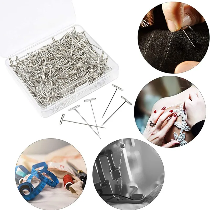 50/100 Uds 27/32/38/45/51MM agujas de Pin en T para hacer peluca pines en T para bloquear tejer tamaños surtidos pines en T de acero inoxidable