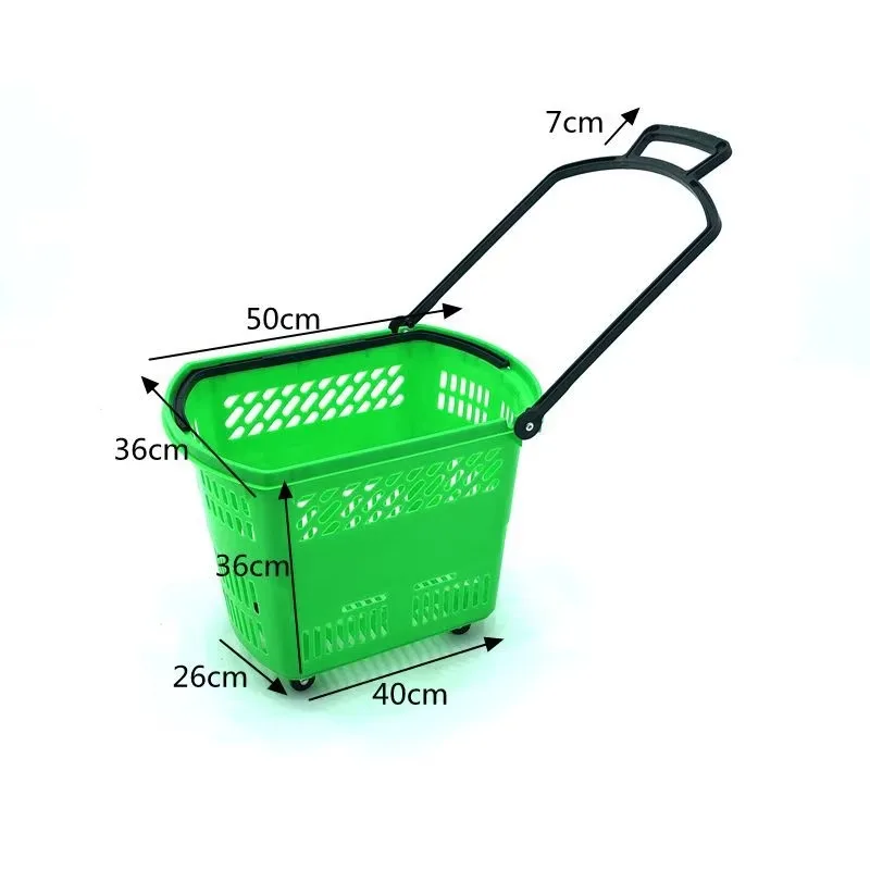

Supermarket 45L four-wheel trolley handle shopping cart thickened hand-held grocery basket 45L plastic basket four-wheel