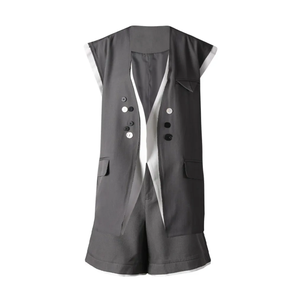 TWOTWINSTYLE wyszczuplający dwuczęściowy zestaw dla kobiet V Neck bez rękawów Top wysokiej talii zestawy spodni z temperamentem kobiecy styl mody