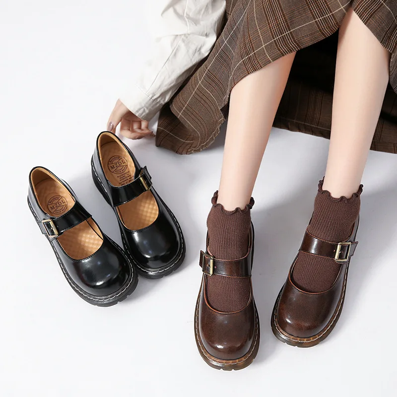 New Retro Leather Shoes College Buckle Mary Jane Shoes Japanese Wild Retro Girl Cute Shoes Platform Lolita A14-27