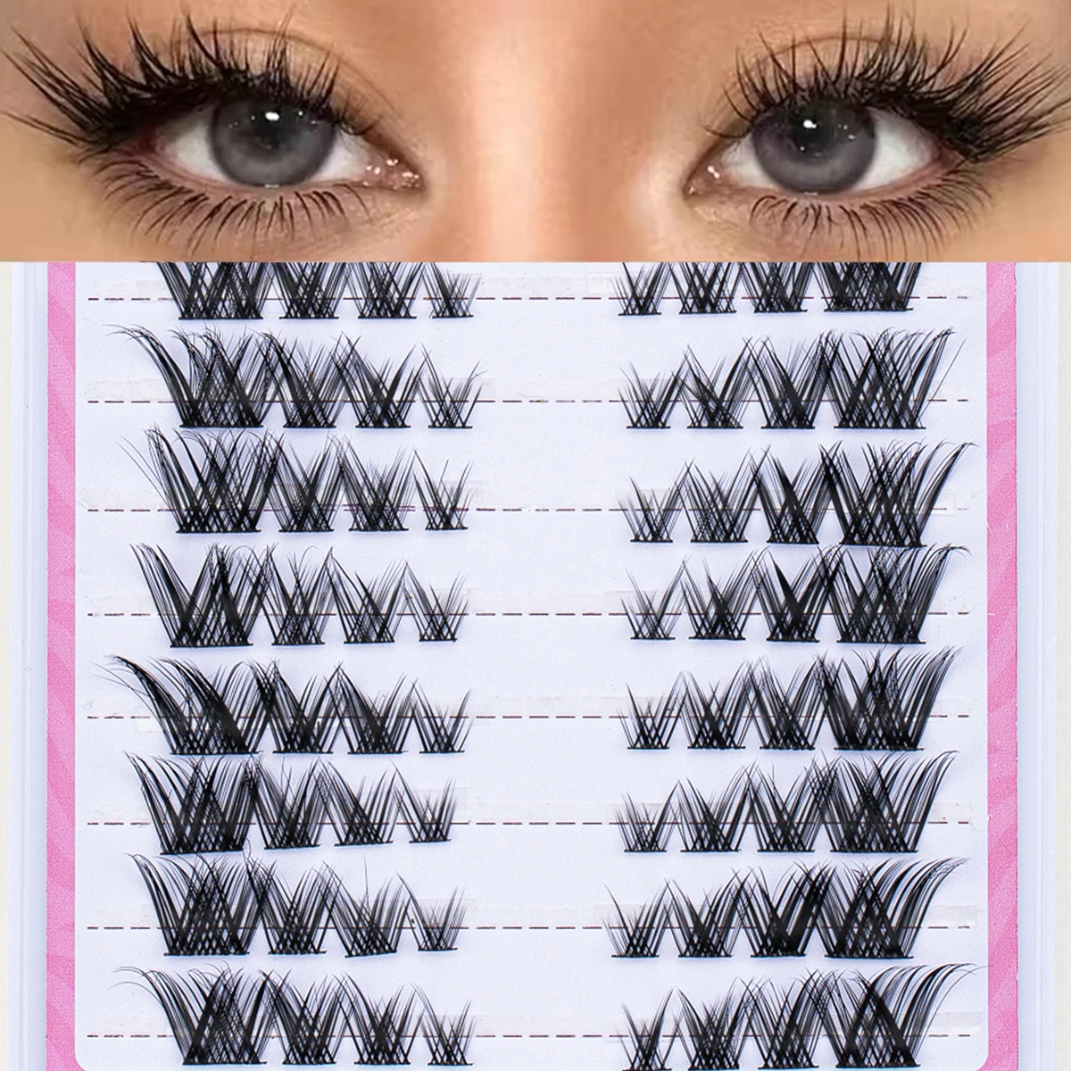 SEXYSHEEP 64 pièces cils en grappe cils en forme de renard Extension de cils Manga naturel Volume cils individuels Faux cils en vison