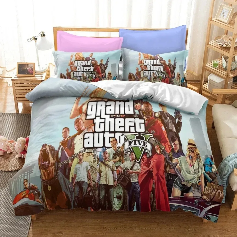 3D Cartoon Game Grand Theft Auto Duvet Cover with Pillow Cover Bedding Set Single Double Twin Full Queen King Bed Set Room Decor