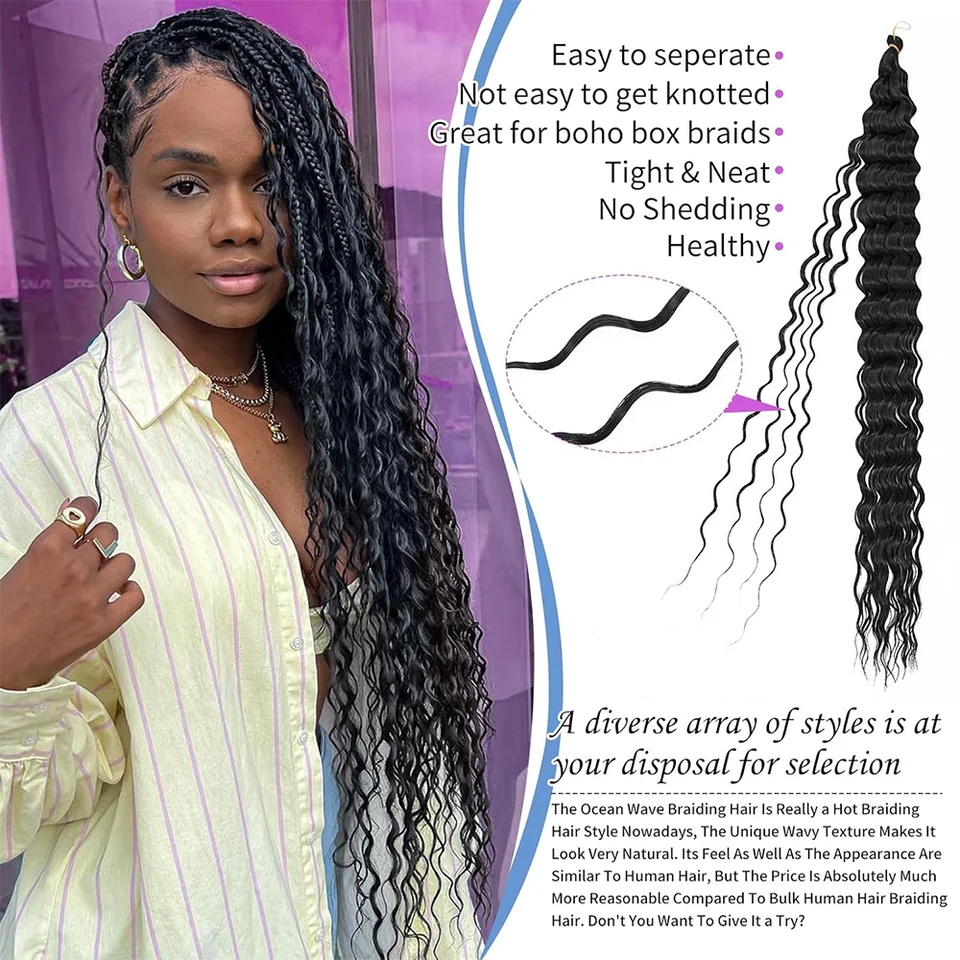 Paquetes de 1/3/7 de cabello rizado para crochet, onda oceánica, 18/24/30 pulgadas, sintético 4