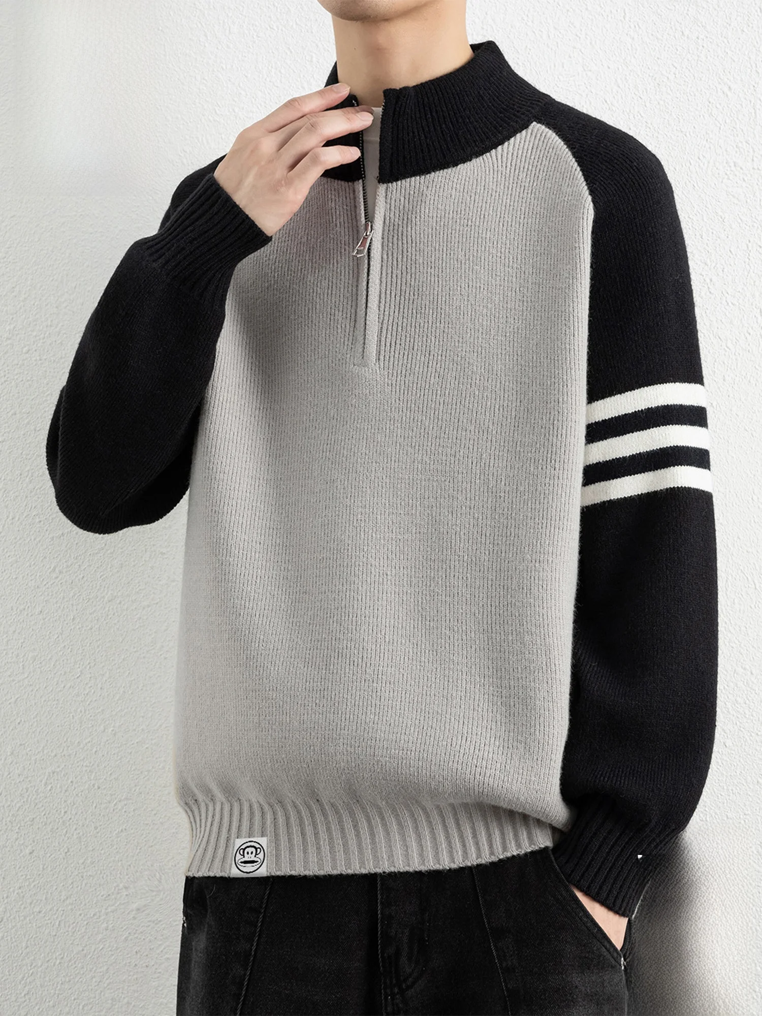 

Теплый вязаный свитер PaulFrank, повседневный свободный крой, с воротником-стойкой, мужской, осенний, модный, из смесового полиэстера, с длинным рукавом