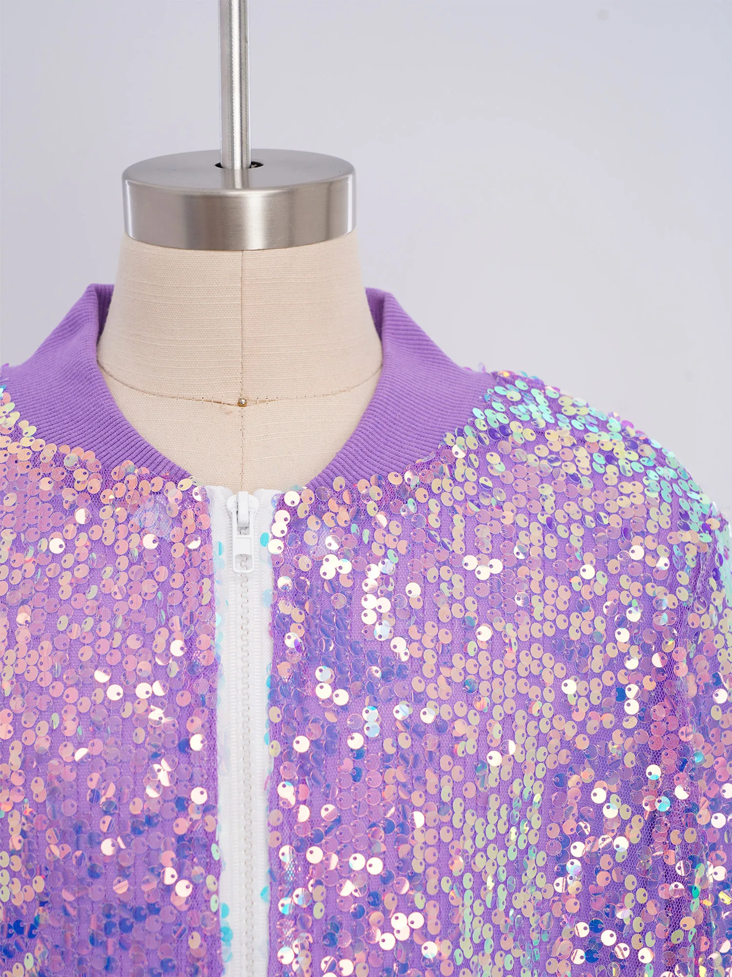 Veste à paillettes scintillantes pour enfants filles, haut de danse Jazz Hip-hop, manteau à fermeture éclair à manches longues pour salle de bal, spectacle sur scène, Streetwear