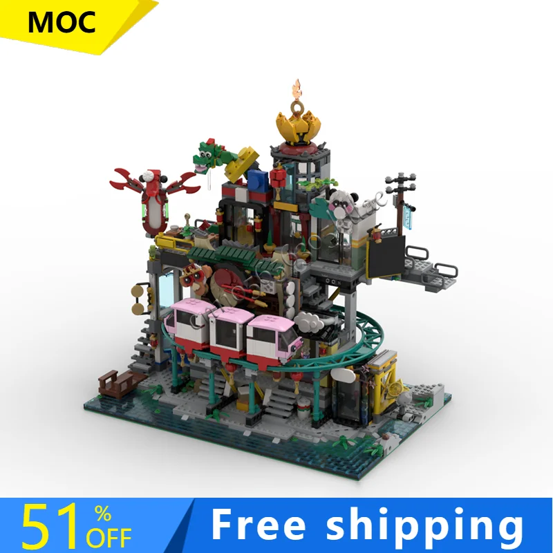 

590 PCS MOC Hot Sell City Of Lanterns Platform Building Block Retro Architecture Model Display Toys Kids Assembly Birthday Gifts