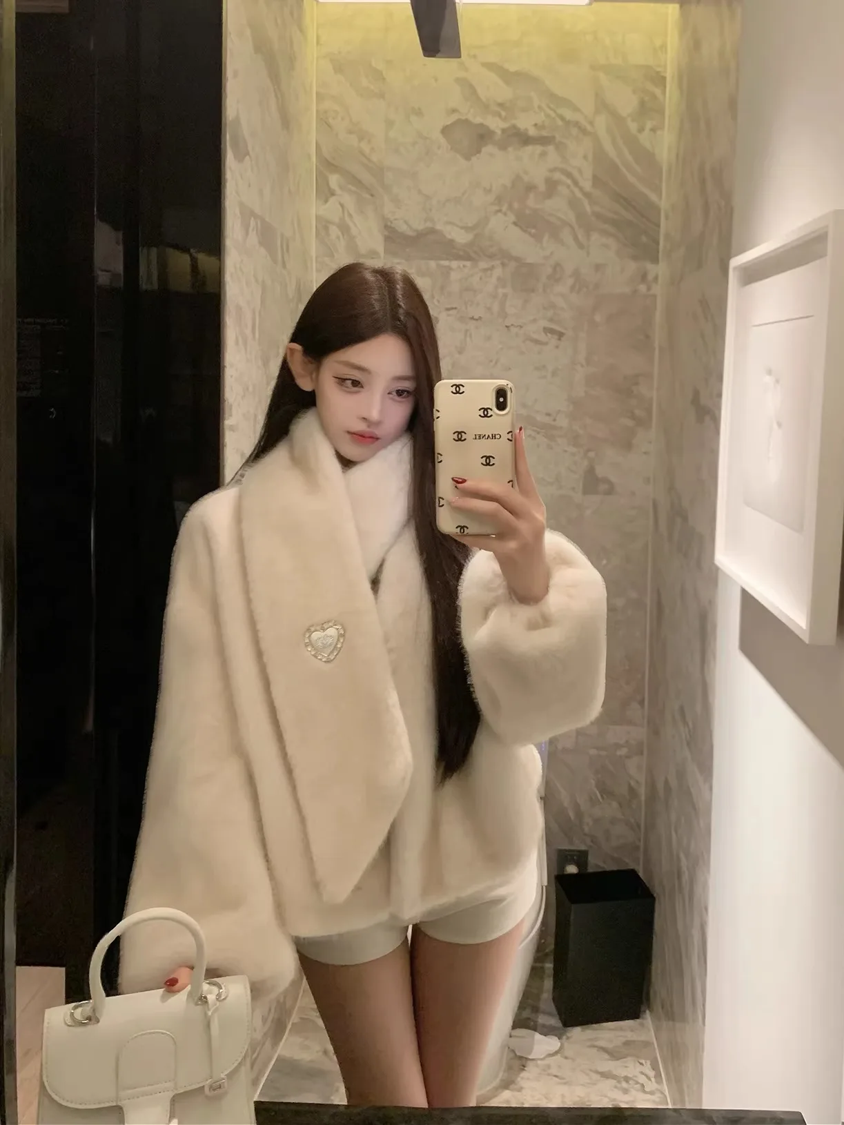 

Luna 8 New Detachable Mink Fur Jaet ort Outerwear with Removable Scarf Eco-friendly Easy Cleaning Long Sve High Collar