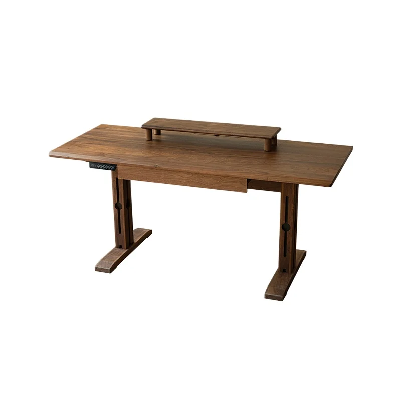 Black walnut solid wood lifting table office standing electric workbench with drawers study table