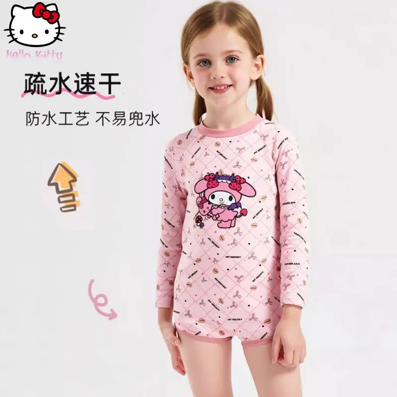 

Детский купальник Hello Kitty в стиле аниме, Sanrio Melody, новый, для девочек, с милым мультяшным принтом, пляжный, с защитой от солнца, быстросохнущий