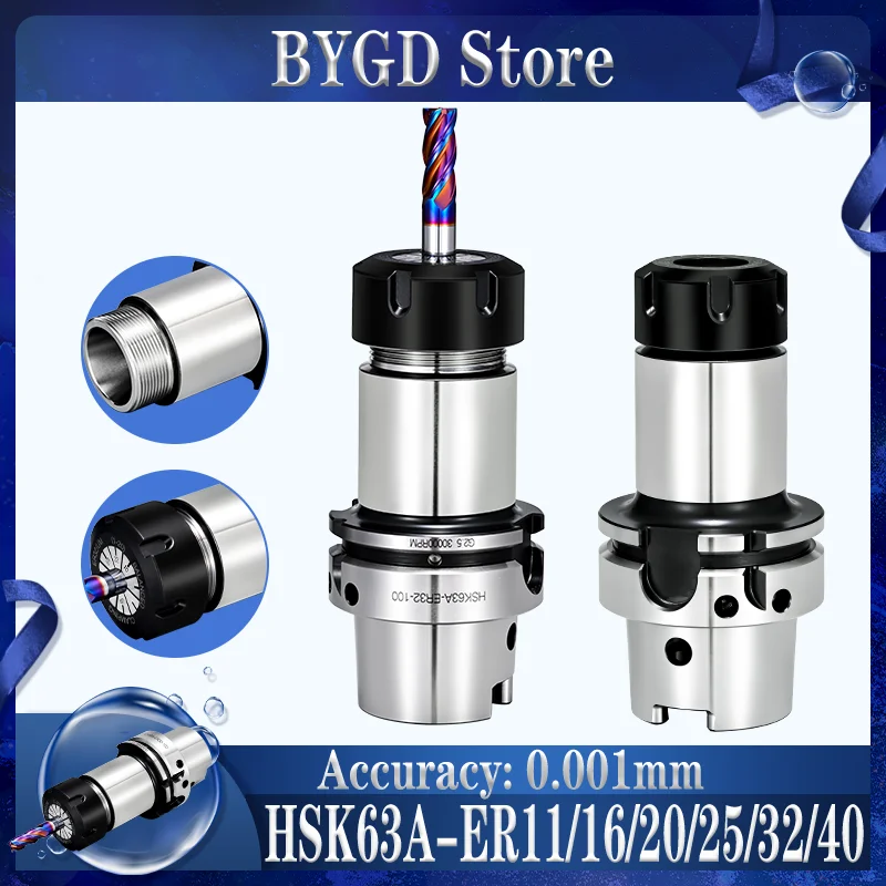 BYGD HSK HSKA63 HSK63A ER Tool holder ER8 ER11 ER16 ER20 ER25 ER32 ER40 tool holder bracket tool collet chuck