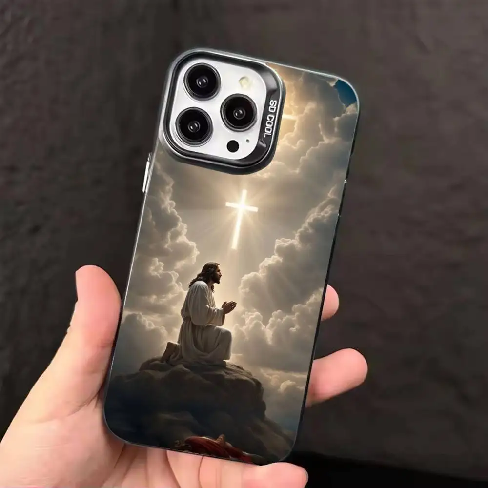 God Jesus Pray Cover Phone Case Color Silver Shell For IPhone 17 16 15 14 13 12 11 Pro Max Plus