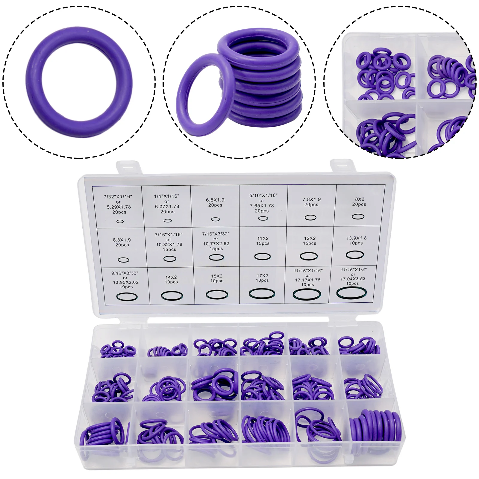 Air Conditioning Part O-Ring Washer 18 Size 270PCS High-temperature Resistant Repair Kit Rubber Repair Kit Washer Fluid Repair
