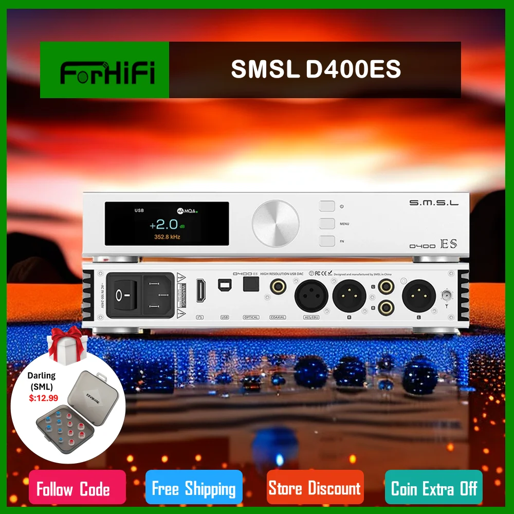 SMSL D400ES Decoder MQA & MQA-CD DAC DSD512 ES9039MSPRO Chip XMOS XU316 PCM 32bit/768kHz JAS HI-Res DAC