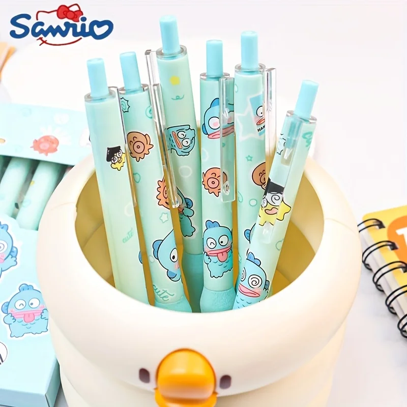 6 шт. гелевая ручка Sanrio аниме, милый Hangyodon Press, 0,5 мм, черная гелевая ручка, мультяшные офисные школьные принадлежности, студенческие канцелярские принадлежности, подарки