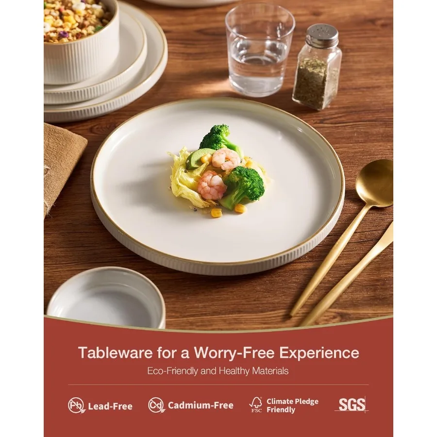 مجموعة أواني الطعام على شكل نجمة أطباق وأطباق لـ 4 12 قطعة أطباق من الخزف الحجري المضلع رقاقة مقاومة للخدش في الميكروويف آمنة للاستخدام في غسالة الأطباق