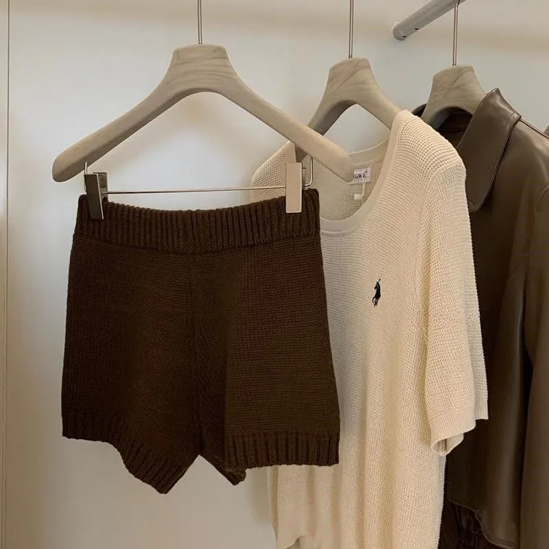 

Ранняя осень, корейская версия, Instagram, модные вязаные шорты, женские зимние свободные и утягивающие повседневные брюки, женская одежда