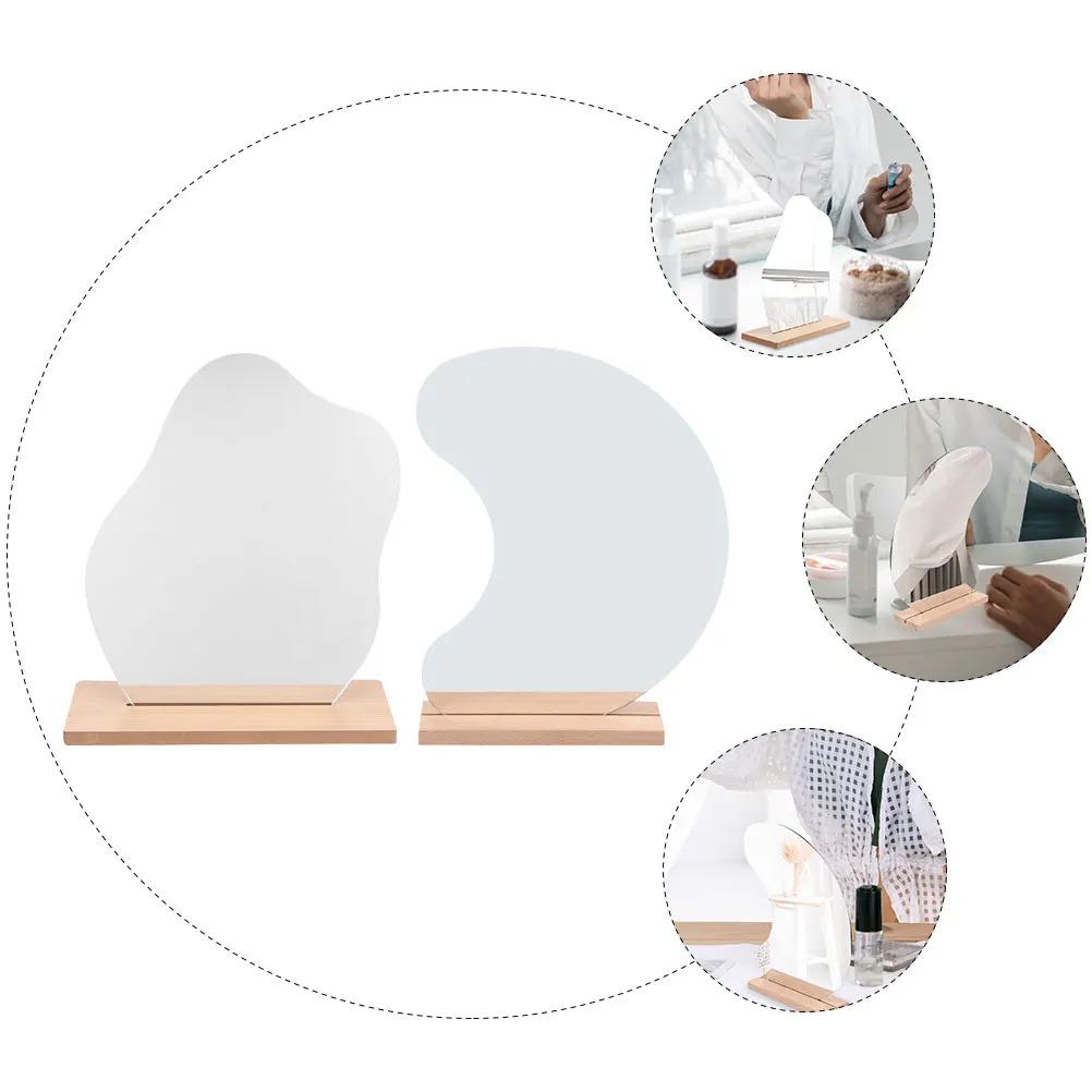 قطعتان من مرايا المكياج المميزة بدون إطار لسطح المكتب، قاعدة خشبية، مرآة مكياج قوية لغرفة النوم وغرفة المعيشة #2