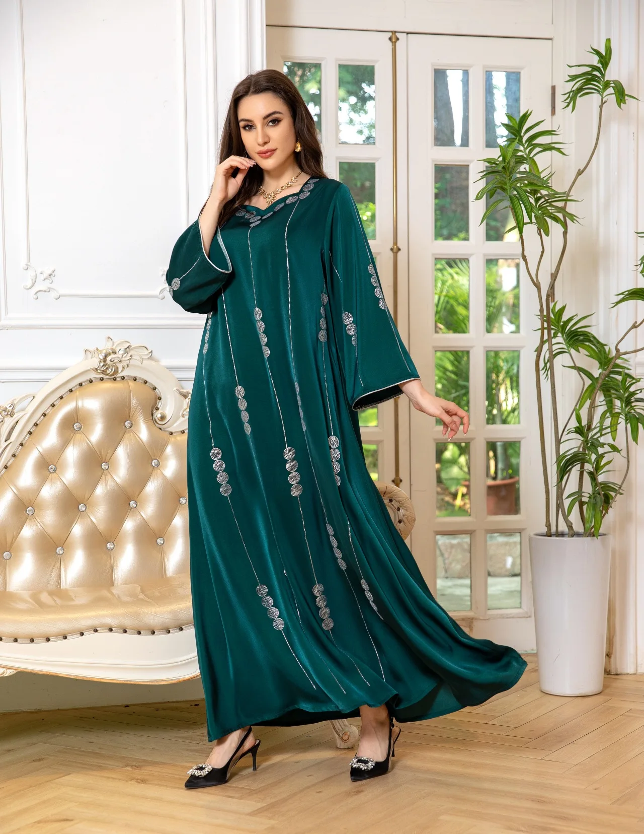 Vestido muçulmano cetim de diamante para mulheres, Kaftan marroquino, Abaya para festa, Hijab feminino, Kaftan marroquino, vestidos de Turquia