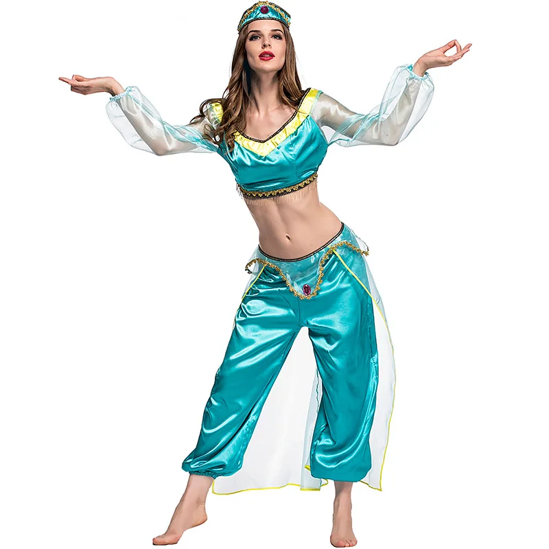 Jasmine Princess Costume Jasmine Dress Halloween Performance Costumes Anime Cosplay Costumes Women Halloween Clothing Set