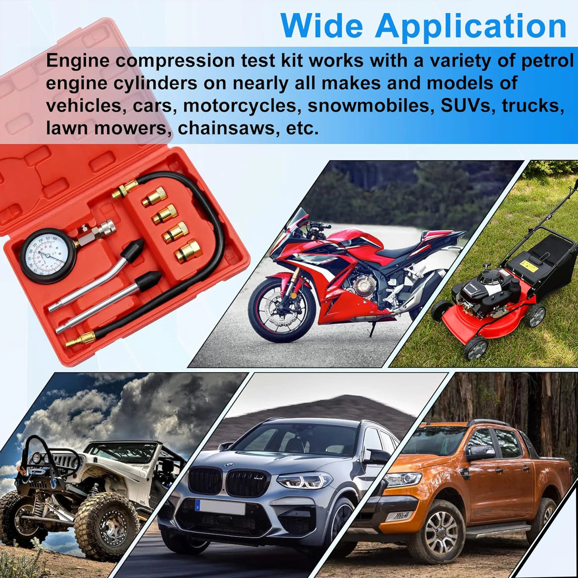 

Gasoline Engine Compression Meters, Automotive Cylinder Tester Set with M10 M12 M14 M18 Adapter, Car Tools, Pressure Gauge