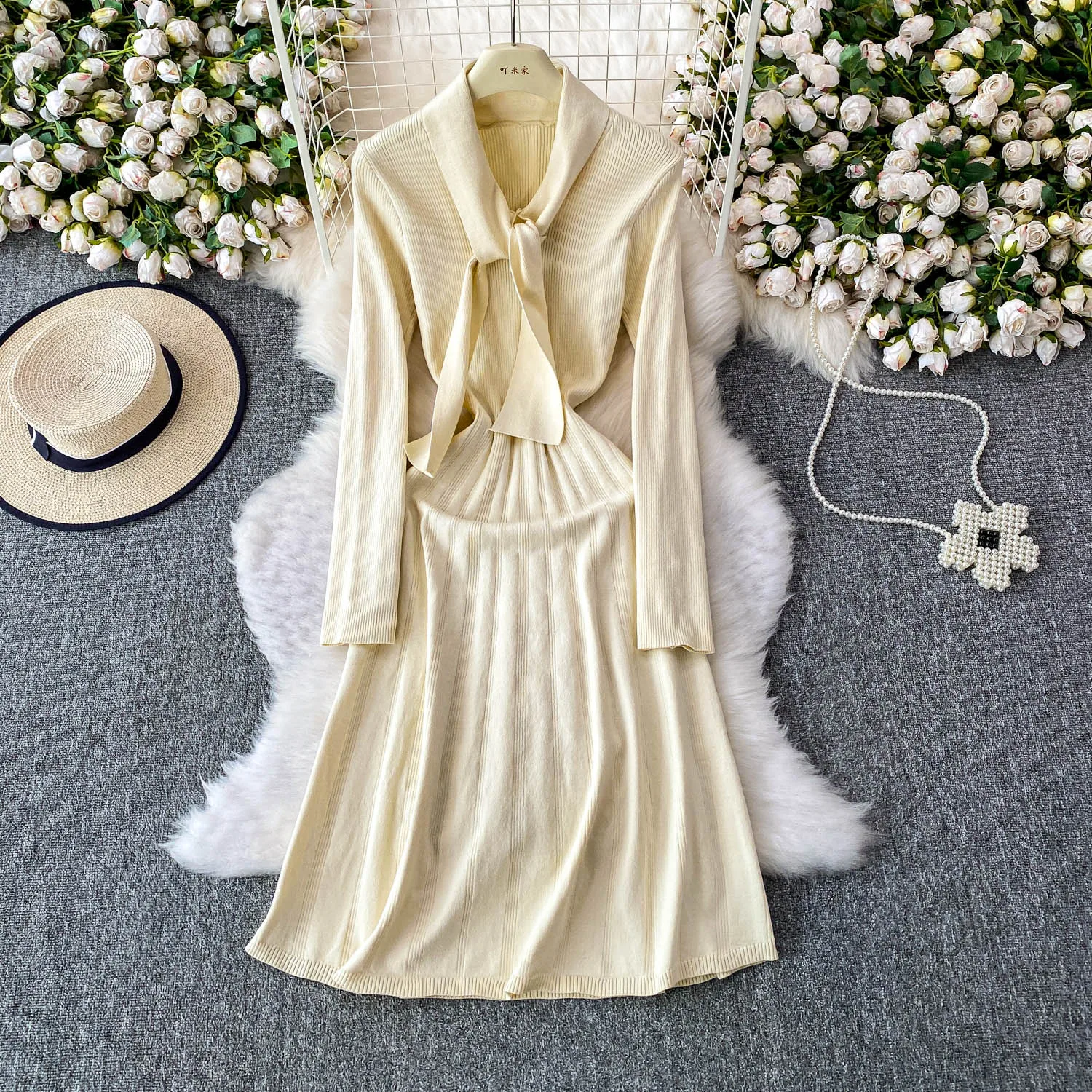 세련된 빈티지 섹시한 v 넥 긴 소매 슬림 우아한 요정 한국 패션 Boho Sundress 여성 의류