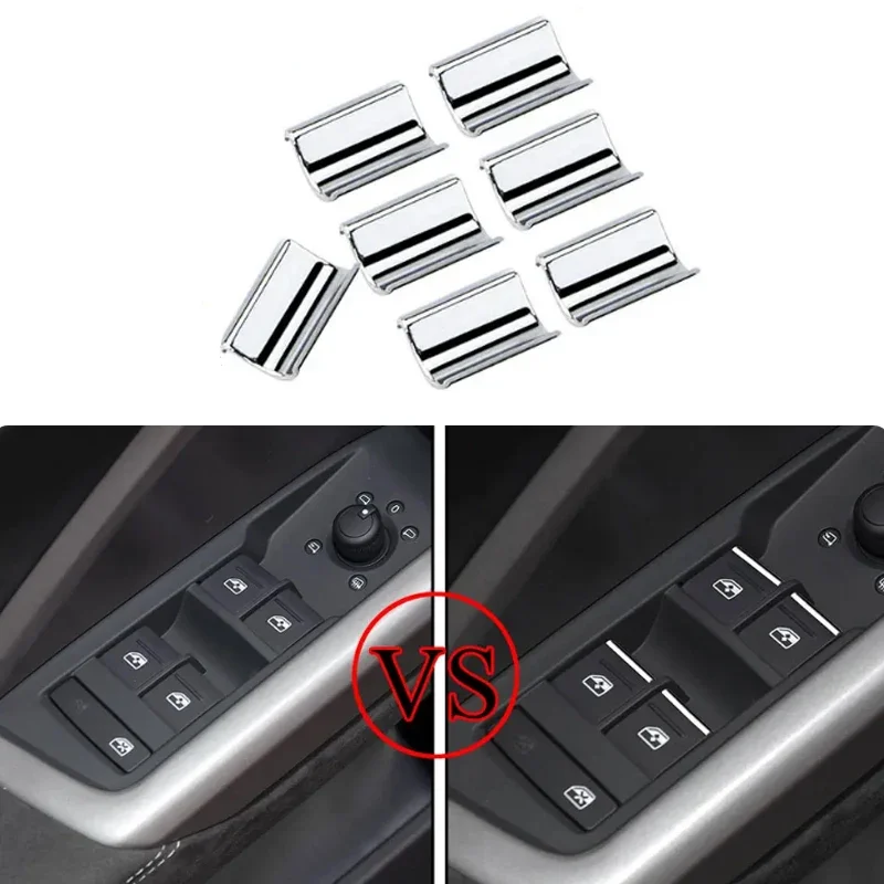 7Pcs/set for Audi Q3 2019 - 2021 ABS Chrome Car Window Lift Switch Button Sticker Decoration Sequins Cover Trim Accessories