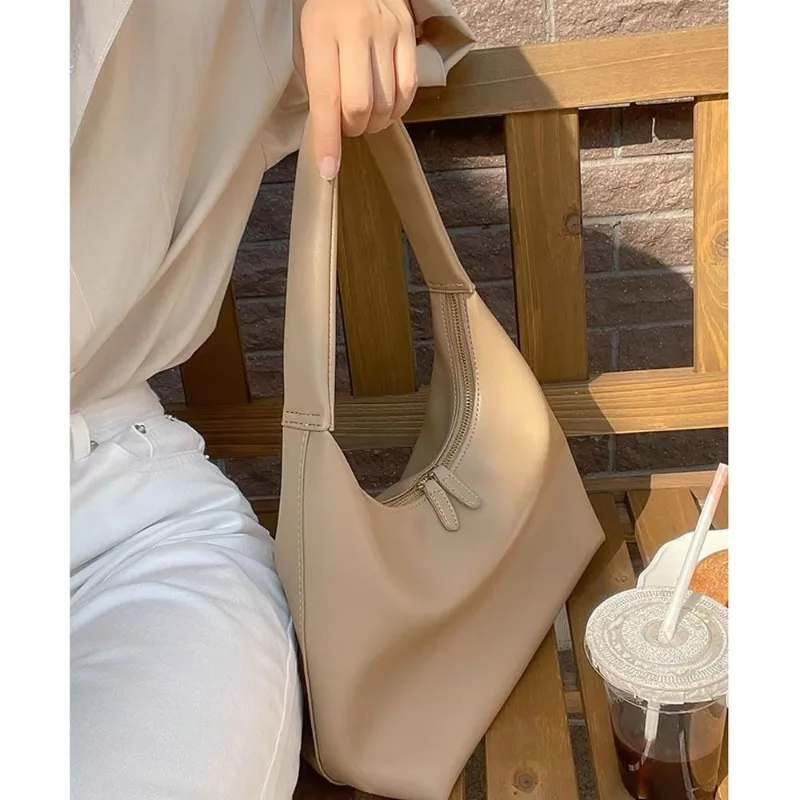 MBTI Vintage Shoulder Bag for Women Elegant Solid Color Leather Fashion Tote Bag Daily Korean Style Designer Female New Handbag