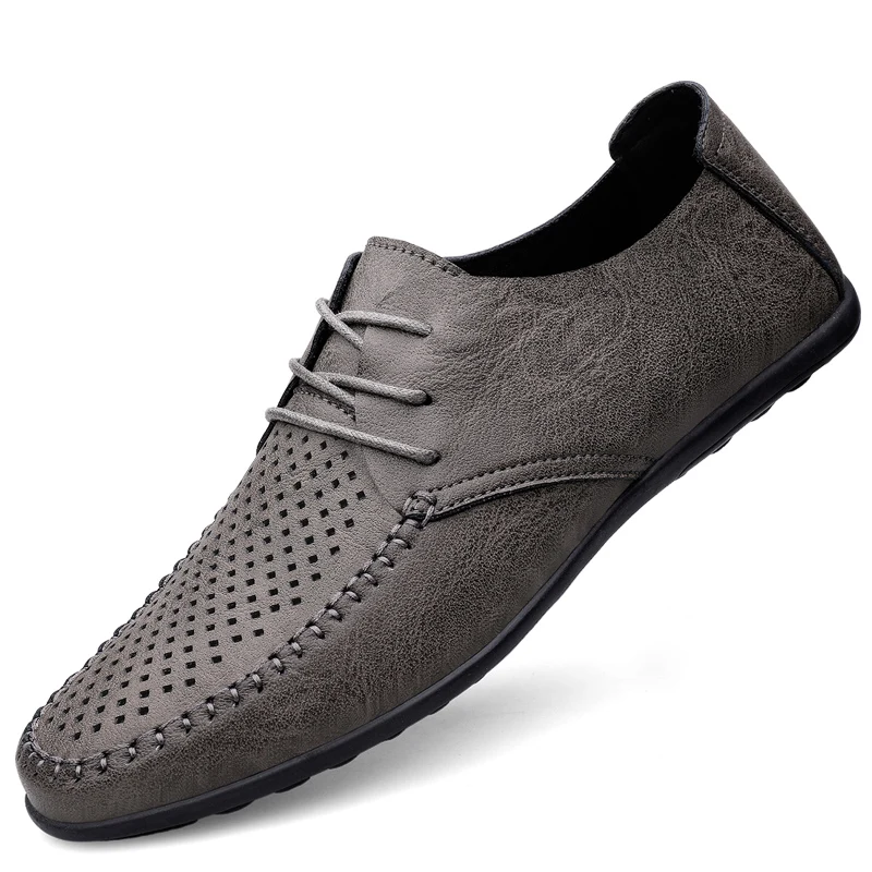 Summer Hollow Out Leather Sneakers Men Luxury Italian Casual Handmade Moccasins Designer Breathable Boat Shoes Breathable