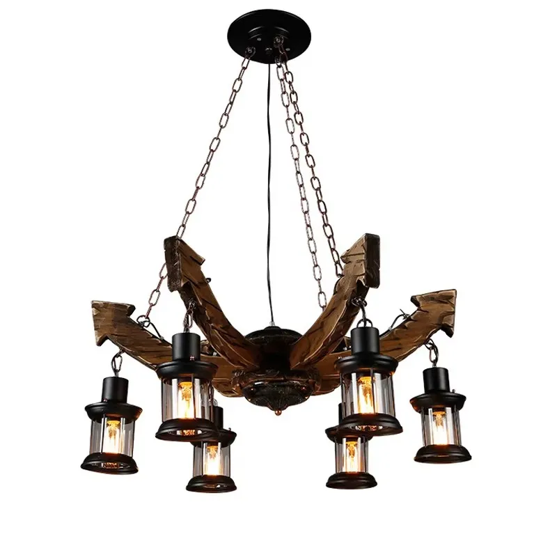 American Retro Restaurant Chandelier Wood Lamp Industrial Style Creative Personality Restaurant Hot Pot Shop Bar pendent lamps