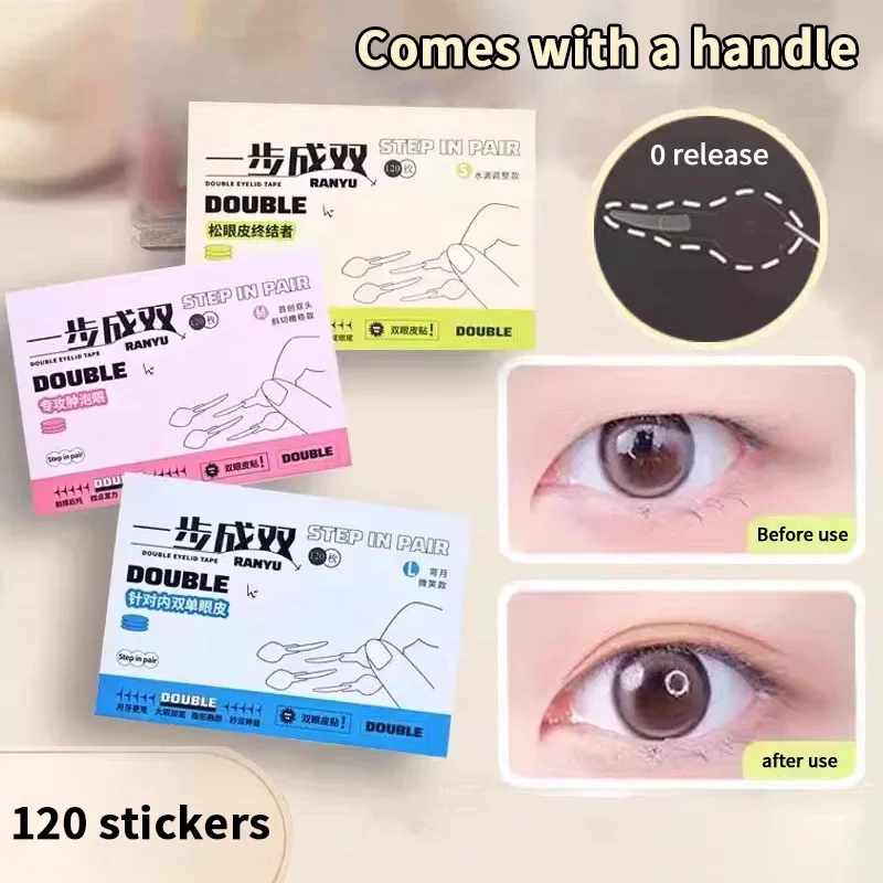 120Pcs/Box Double Eyelid Stickers With Handle Natural Invisible And Long-lasting Shaping Big Eye Beauty Tapes Lift Eyelids