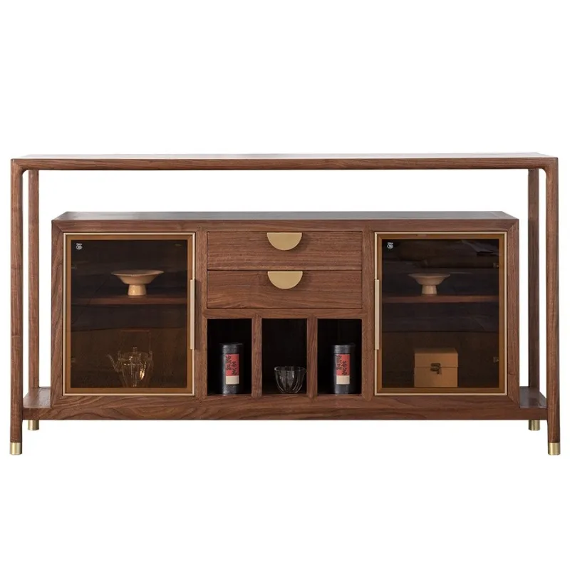 

New Chinese-style solid wood dining side cabinet, tea room, locker, living room entry entrance entrance cabinet, black walnut