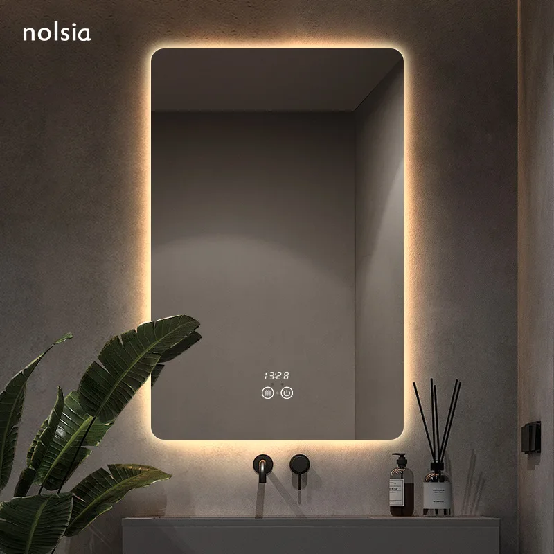Квадратное светодиодное умное зеркало для ванной комнаты, зеркало для унитаза, умывальник с подсветкой, сенсорный экран, настенное противотуманное зеркало для ванной комнаты