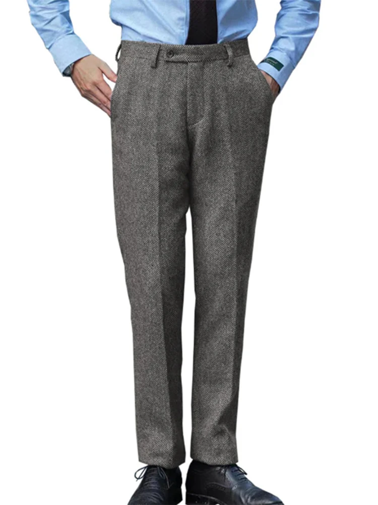 Pantaloni di lana tinta unita casual quotidiani per uomo 2025 Pantaloni dritti larghi pieghettati moda autunno inverno Pantaloni di lana vintage da uomo