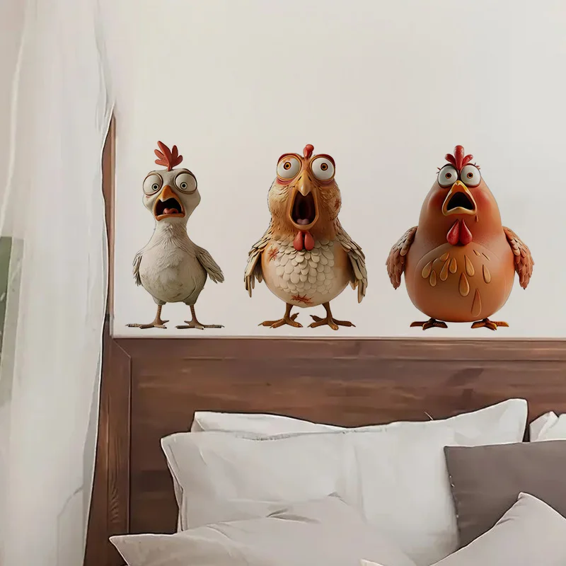 1pc Funny Surprised Chickens Sticker, Water-proof Wall Decal for Wall, Bathroom, Cabinet, Door,Toilet, Car