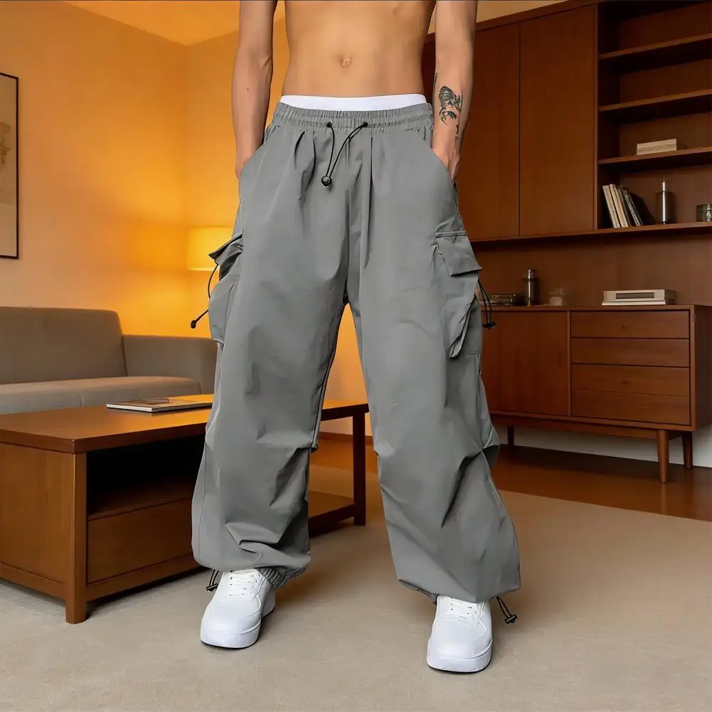 American Style Overalls for Men Summer New High Waist Wide Leg Casual Sports Trousers