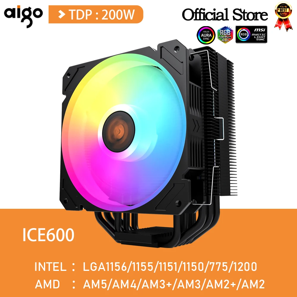 

Aigo 6 Heat Pipes CPU Cooler 4 Pin PWM 120MM ARGB Radiator Intel LGA 1700 1200 1150 1151 AMD AM3 AM4 CPU Cooling Fan heat sink