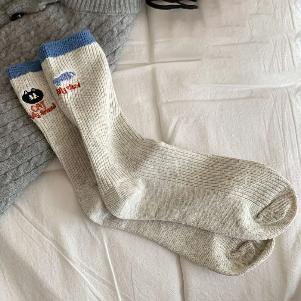 

Удобные носки средней длины с рисунком кота, дышащие трехмерные носки для пар, мягкие впитывающие пот спортивные носки для мужчин и женщин