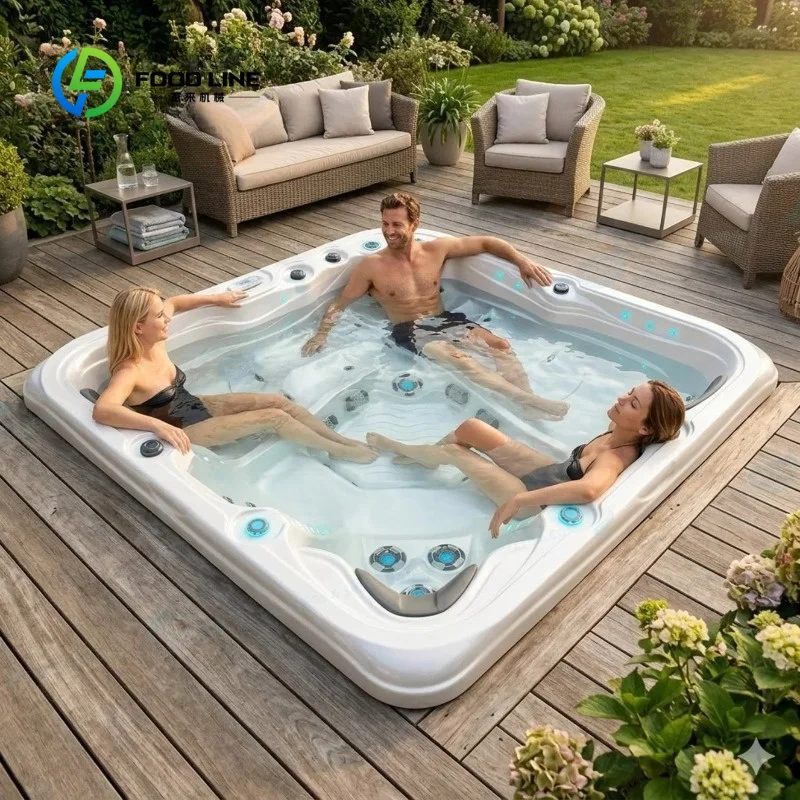 Custom Outdoor 4-Person Spa Hot Tub, CE Certified Professional Hydrotherapy Tub with Ozone Sterilization System