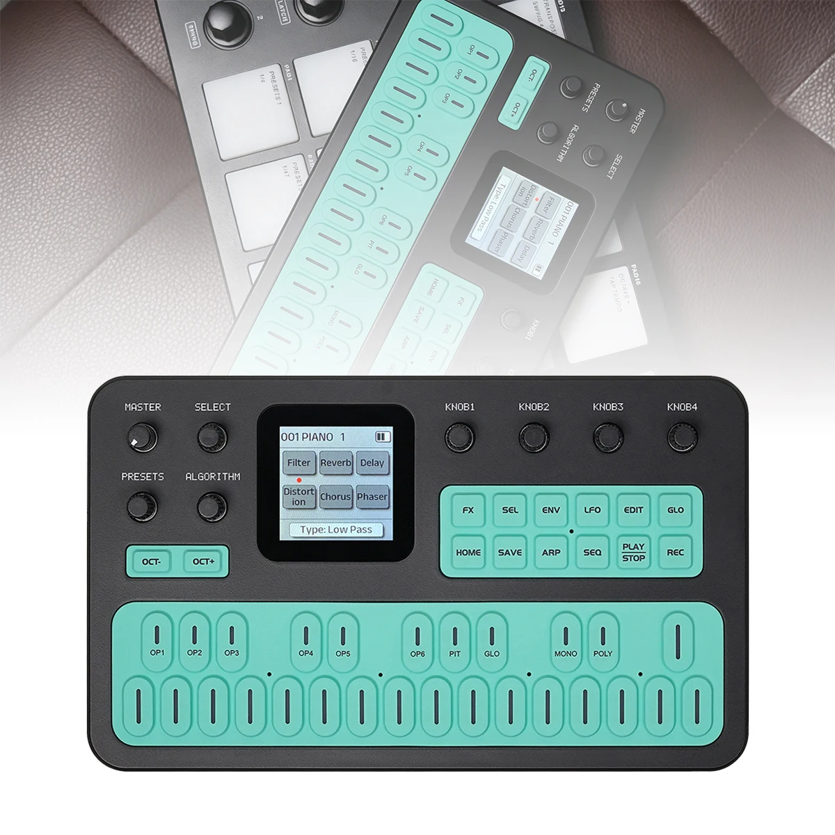M-VAVE FM-1 (SK15) Green Sound Module with Keyboard –  27 Keys, 3-Channel MIDI (USB/Bluetooth/3.5mm), 12h Battery, TFT Display