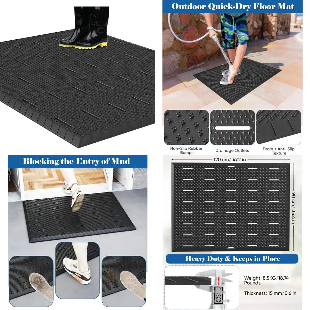 

Rugged Outdoor Door Mat with Drainage, Non-Slip Backing, Waterproof and Low Profile Rubber for Easy Use