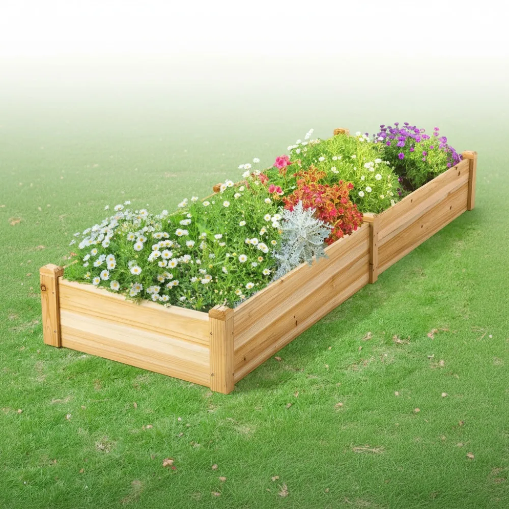 

Upgraded Durable Raised Garden Bed, 96-Inch Wood Planter with Adjustable Divider for Easy Plant Organization in Outdoor Spaces