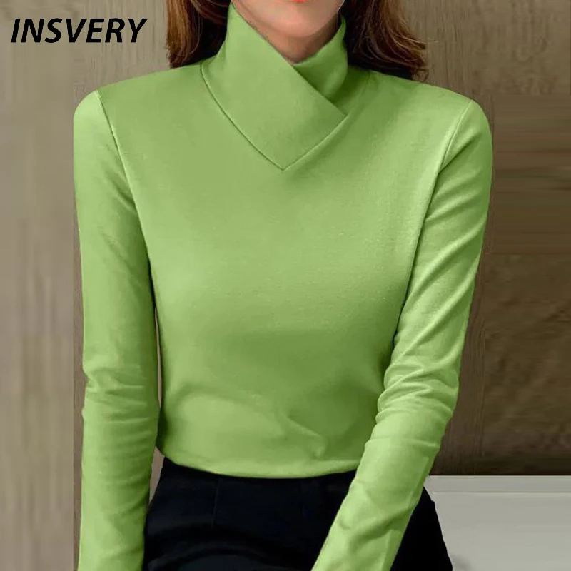 Autumn Turtleneck Shirt Women Elegant Solid Long Sleeve Basic Shirts For Women Casual Office T-Shirt Tops