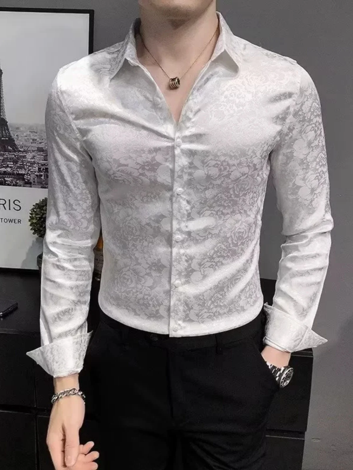 

3D Digital Print Long Sve Men's irt Faionable Youthful Sle Comfortable Fabric Autumn Wear Slim Fit European Simplici